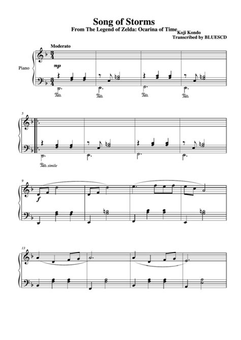 Song Of Storms - Zelda By Koji Kondo Music Sheets printable pdf download