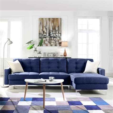 Modern Sectional Sofa with Wide Chaise Lounge, Blue - Walmart.com ...