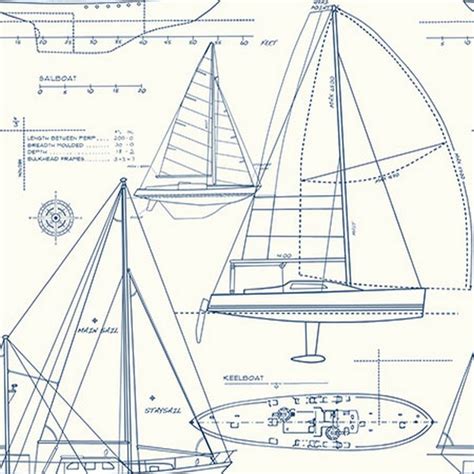 TBC61322 | Yacht Blueprint | Wallpaper Boulevard