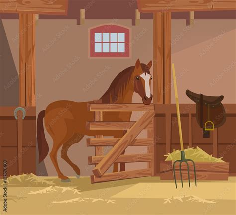 Horse farm. Vector flat cartoon illustration Stock Vector | Adobe Stock