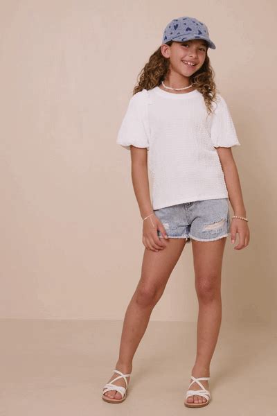 Girls Crinkled Puff Sleeve Knit Top – HLA WS