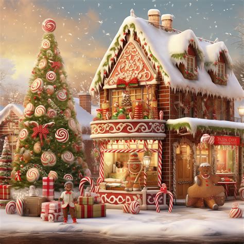 Gingerbread House And Tree Art Free Stock Photo - Public Domain Pictures