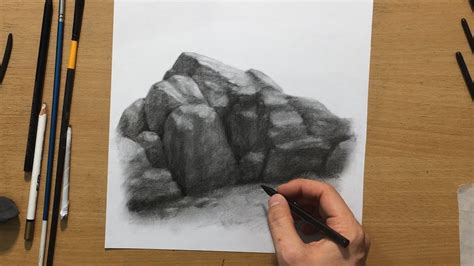 How to Draw Rocks in Charcoal - YouTube