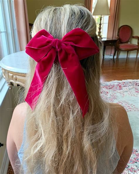 Pink Velvet Hair Bow Barrette Large Ponytail Hair Tie | Etsy