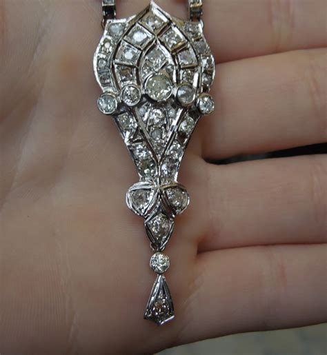 Antique Diamond Necklace Platinum White Gold European cut C1920