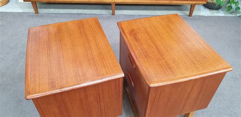 Retro Teak Bedside Tables Drawers Sleigh - Hilton and Main