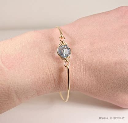 Gold Aquamarine Crystal Bangle Bracelet - Free Shipping