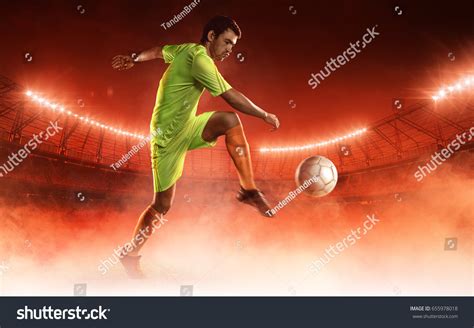 Soccer Player Hits Ball On Soccer Stock Photo 655978018 | Shutterstock