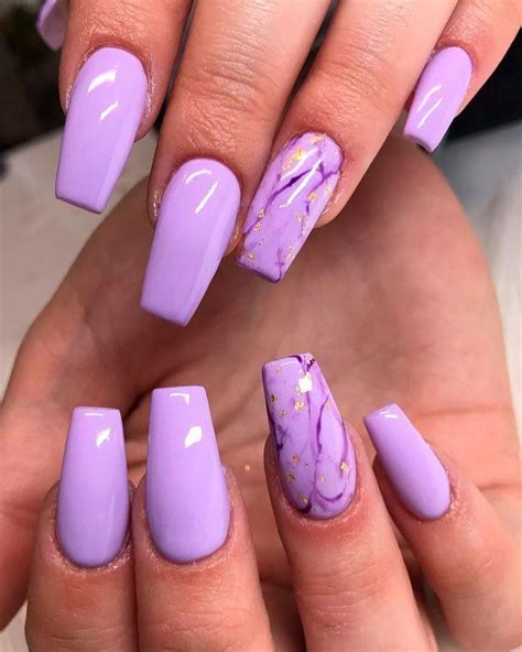 Cute light purple coffin nails long with glitter accent marble nail #purple Nails The Best ...