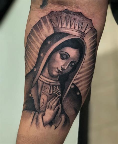 Black and White Virgin Mary Tattoo