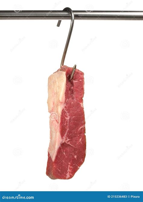 Hanging Beef Meat Entrecote Steak - Isolated on White Background Stock ...