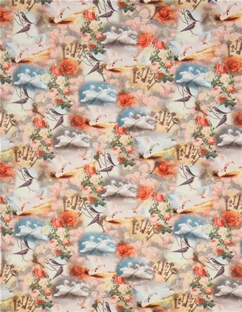 colorful vintage animal canvas fabric with swans and doves - modeS4u