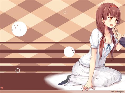 Anime girl eating a cookie 4K wallpaper download