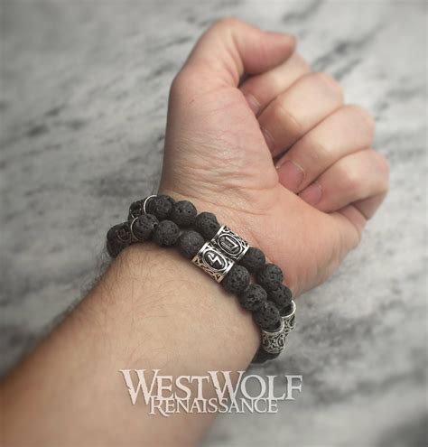 Icelandic Black Lava Rock Bracelet with Viking Rune Beads – West Wolf Renaissance