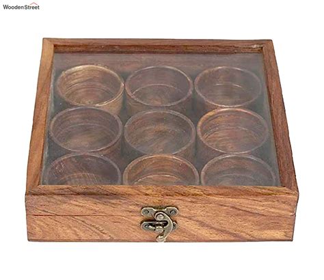 Buy Square Wooden Spice Box With 9 Containers Online in India at Best Price - Modern Spice Box ...