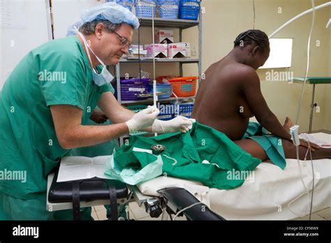 Spinal anesthesia before a C-section ,surgery, Duekoue hospital Stock Photo, Royalty Free Image ...