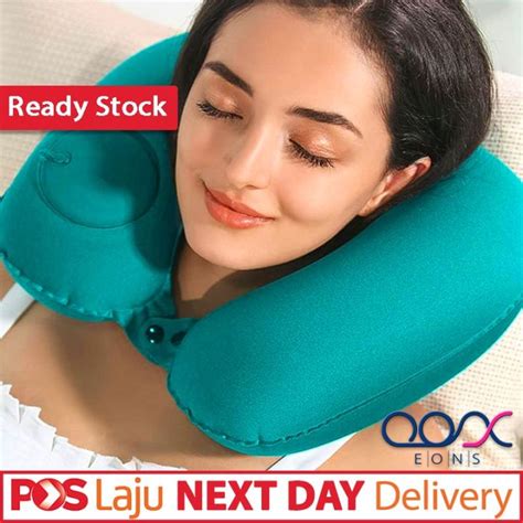 ANTI LEAKAGE 💖 Automatic Inflatable Neck Pillow U-Shaped Headrest Cushion Portable Press Type ...
