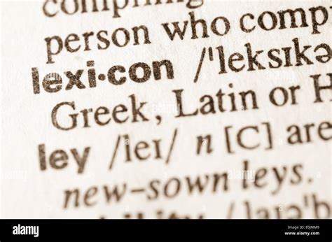 Definition of word lexicon in dictionary Stock Photo - Alamy