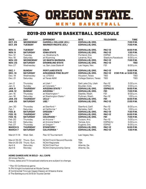 Oregon State Beavers Men’s Basketball releases 2019-20 schedule