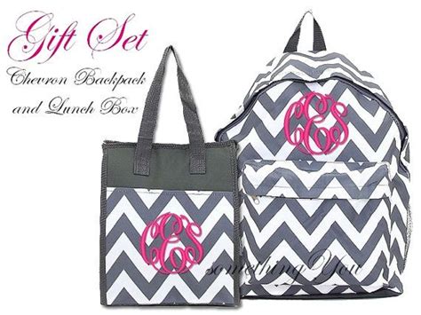 Matching Gift Set - Chevron Monogrammed Backpack and Lunchbox Tote - Personalized Initials Name ...