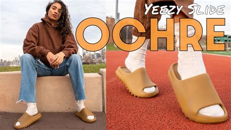 WHAT ARE THESE? YEEZY SLIDE OCHRE ON FOOT REVIEW and HOW TO STYLE with YEEZY GAP HOODIE - YouTube