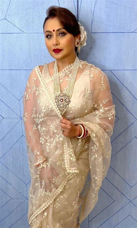 Rani Mukerji is a sight to behold in an ivory tulle saree for Durgashtami!