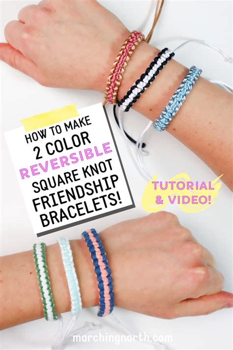 How to Make a 2 Color Macrame Square Knot Bracelet (Reversible!) | Marching North