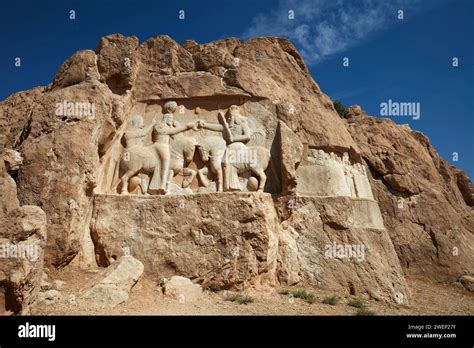 The Investiture of Ardashir I, relief depicts the Persian king Ardashir I receiving the ...