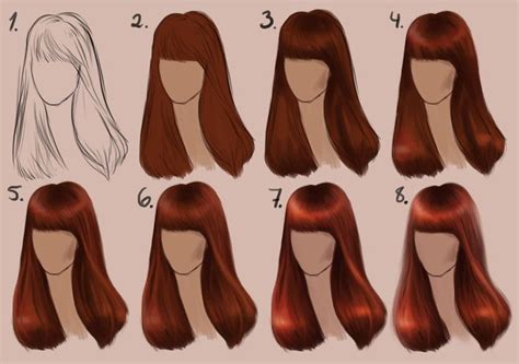 Semi-realistic STRAIGHT HAIR - step by step | How to draw hair, Digital ...