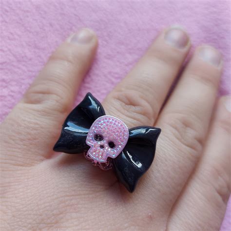 Kawaii/cute Pastel Goth Pink Skull Black Bow Punk Grunge - Etsy