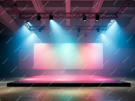 Premium AI Image | Empty modern exhibition stage background with podium blank white digital ...