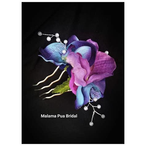 Angela | Tropical Blue and Purple Orchid Bridal Hair Comb | Malama Pua Bridal | Blue and purple ...