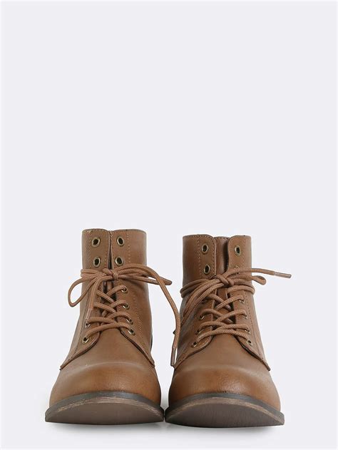 Lace Up Leather Ankle Boots BROWN -SheIn(Sheinside)