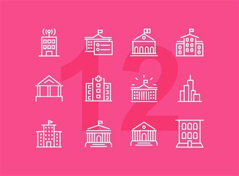 Government Building Line Icon Set School Courthouse Hospital Architecture Concept Can Be Used ...
