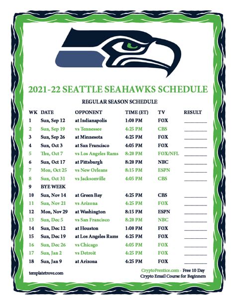 Printable 2021-2022 Seattle Seahawks Schedule