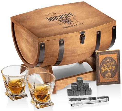 Buy Whiskey Stones Gift Set for Men in Whiskey Half Barrel Gift Box | 8 ...