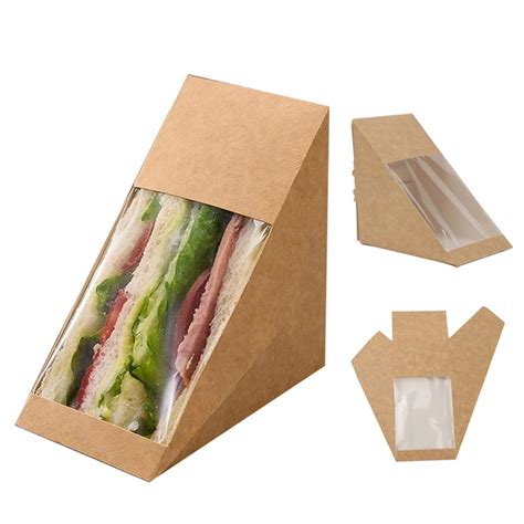 Buy 50 pcs Triangle Sandwich Boxes with Window, Kraft Paper Sandwich Wedge Box with a Large ...