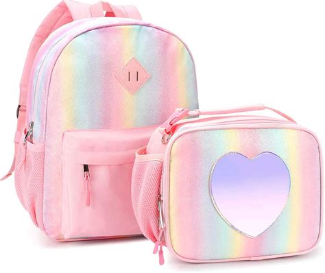 Mibasies Kids Backpack with Lunch Box for Girls Kindergarten Rainbow ...