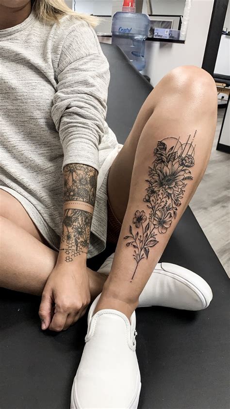 Dainty flower tattoo design | Leg tattoos women, Calf tattoos for women ...