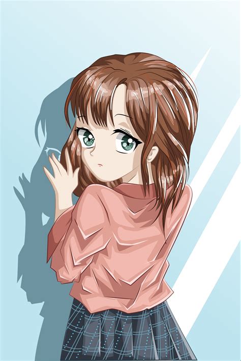 Beautiful anime girl with brown hair and green eyes 1925811 Vector Art ...