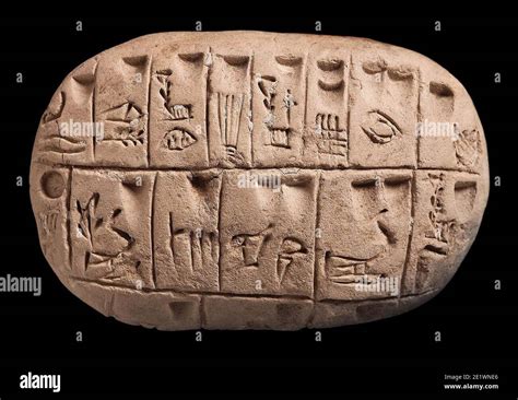 6688. Tablet with Pictographs, Uruk, Mesopotamia, dating c. 3500 BC Stock Photo - Alamy