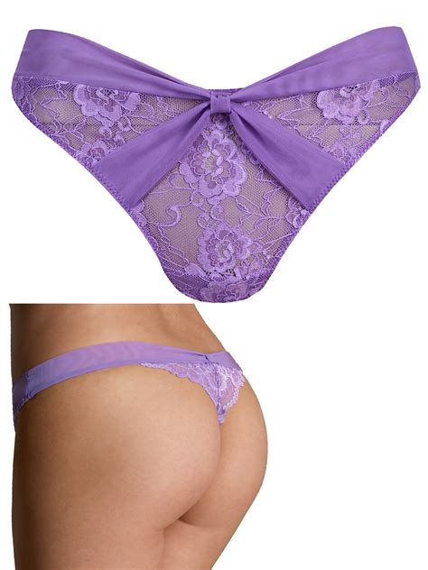 Marks and Spencer - - M&5 VIOLET Floral Lace Low Rise Bow Thong - Size 14