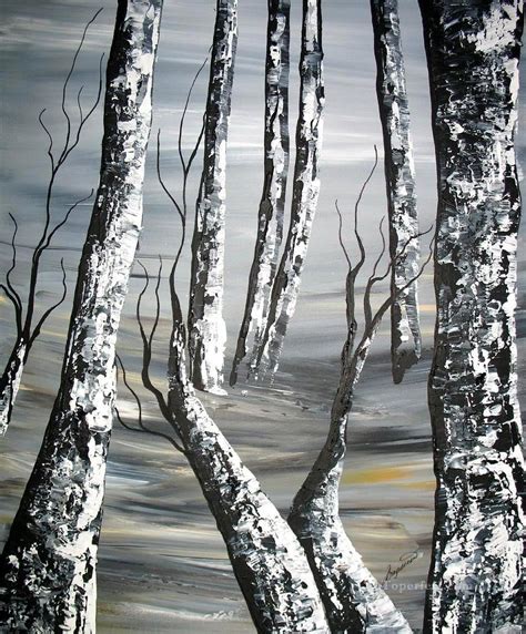 black and white birch Painting in Oil for Sale