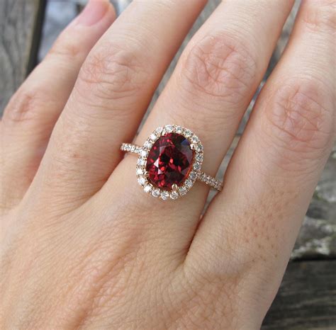 Oval Garnet Halo Engagement Ring Rose Gold 2.30ct Garnet | Etsy