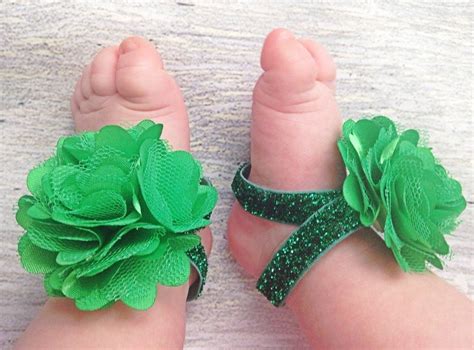 St. Patrick's Day Green Sparkle Piggy Petals | Bare foot sandals, Barefoot sandals baby, Sparkle ...