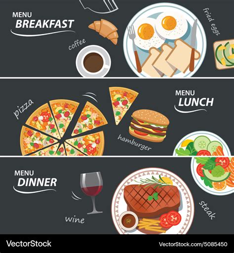 Set of breakfast lunch and dinner web banner Vector Image