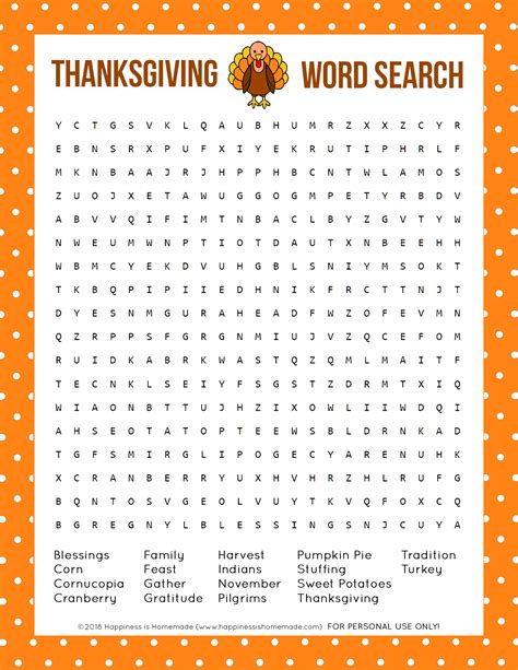 Thanksgiving Word Search Printable - Happiness Is Homemade | Word Search Printable