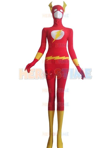 The Flash Costume Red Spandex Superhero Flash Zentai Suit Hot Sale Halloween Cosplay Fullbody ...