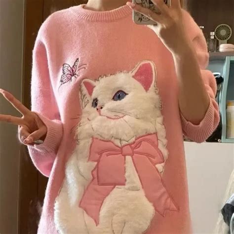 Sweet Kawaii Cat Pink Sweater - Killer Lookz