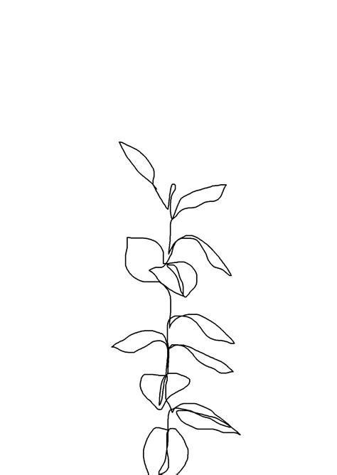 One line minimal artwork - plants and leaves - minimalist line drawing ...